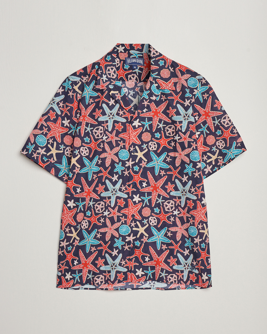 Men | Shirts | Vilebrequin | Charli Cotton/Linen Short Sleeve Shirt Bleu Marine