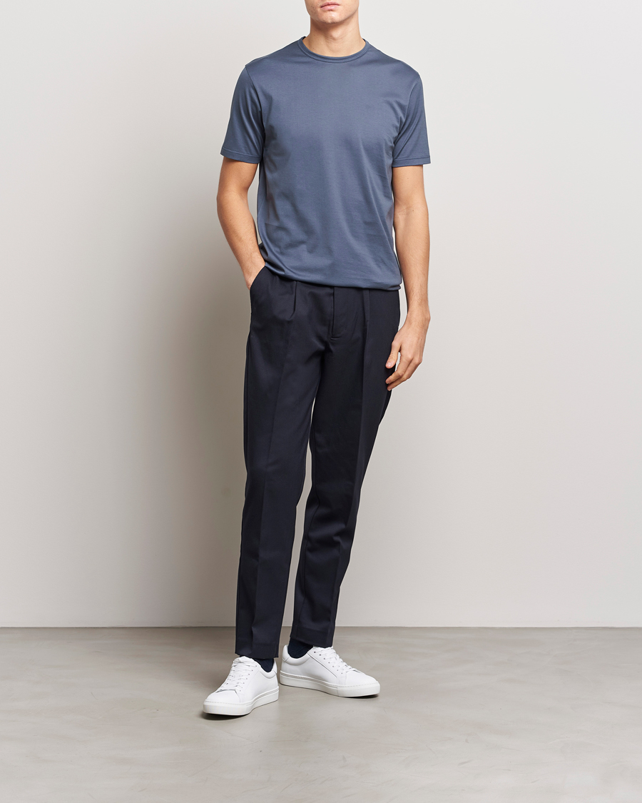 Men | T-Shirts | Sunspel | Crew Neck Q82 Cotton T-Shirt Slate Blue