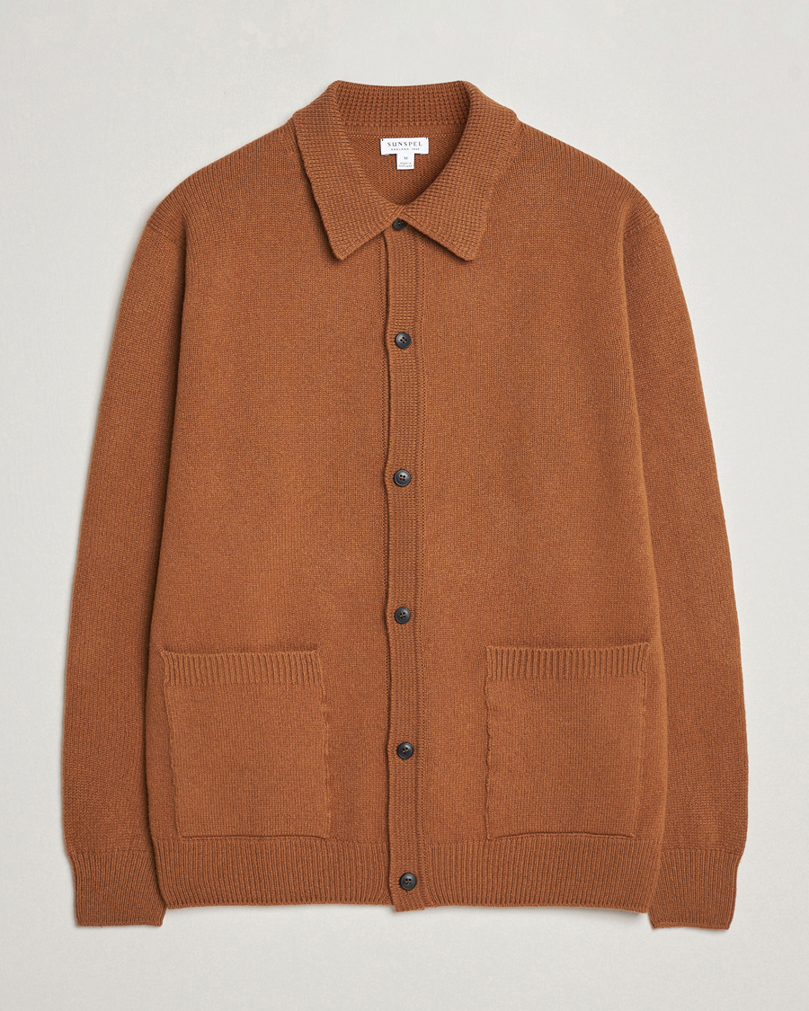 Men | Sweaters & Knitwear | Sunspel | Lambswool Jacket Dark Camel