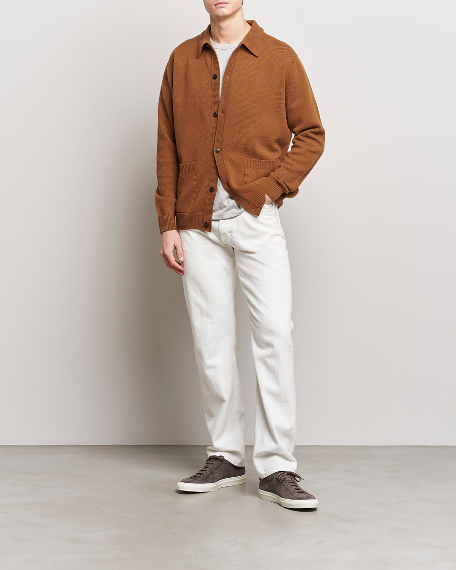 Men | Sweaters & Knitwear | Sunspel | Lambswool Jacket Dark Camel