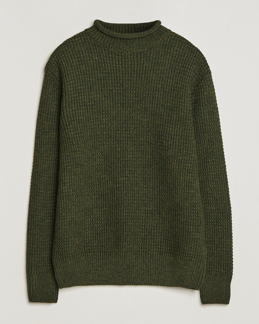 Men | Sweaters & Knitwear | Sunspel | Fisherman Merino Wool Jumper Dark Olive