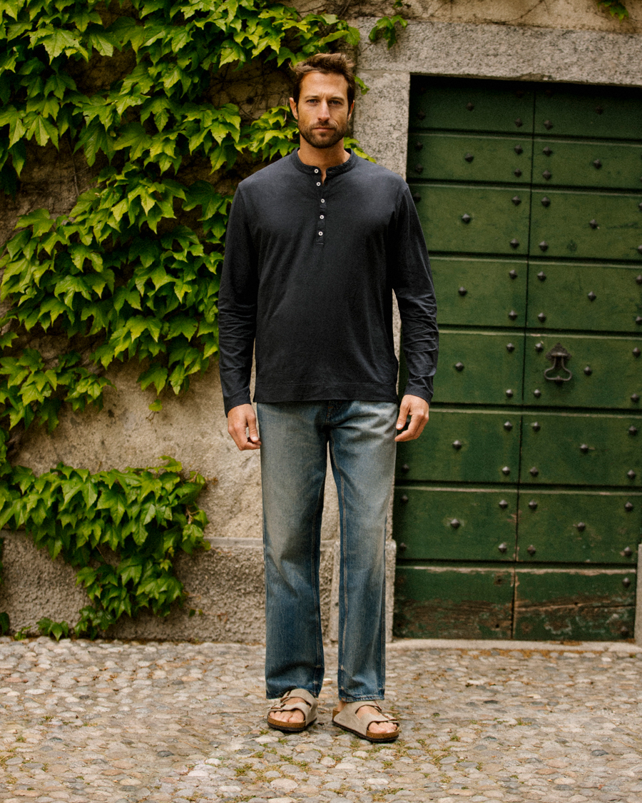 Men | Sweaters & Knitwear | Massimo Alba | Hawai Watercolor Henley Washed Black