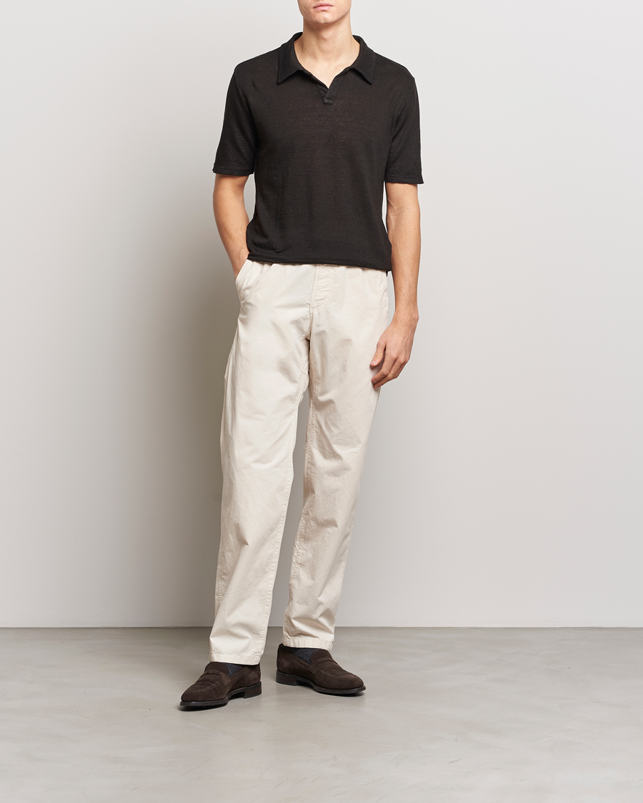 Men | Polo Shirts | Massimo Alba | Aruba Linen Polo Washed Black