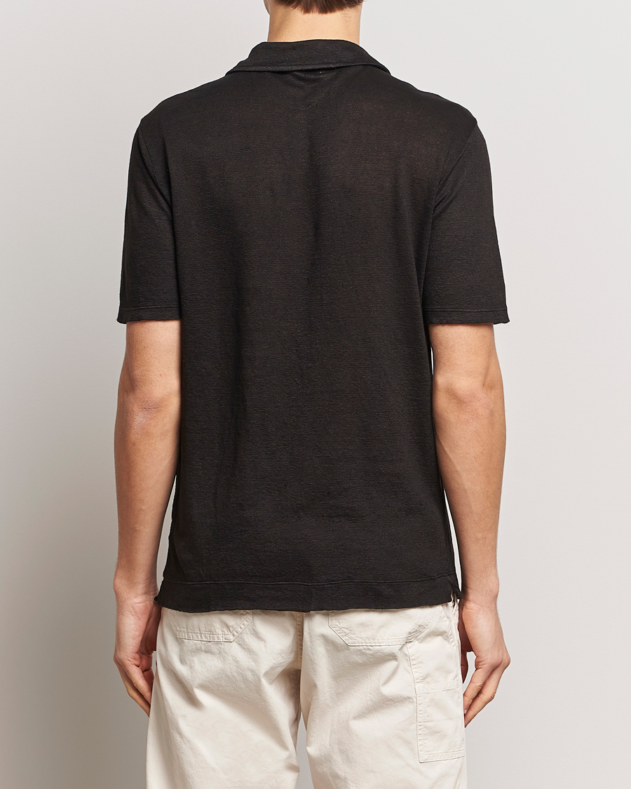 Men | Polo Shirts | Massimo Alba | Aruba Linen Polo Washed Black