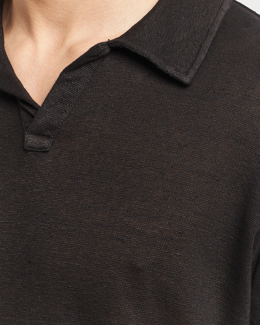 Men | Polo Shirts | Massimo Alba | Aruba Linen Polo Washed Black