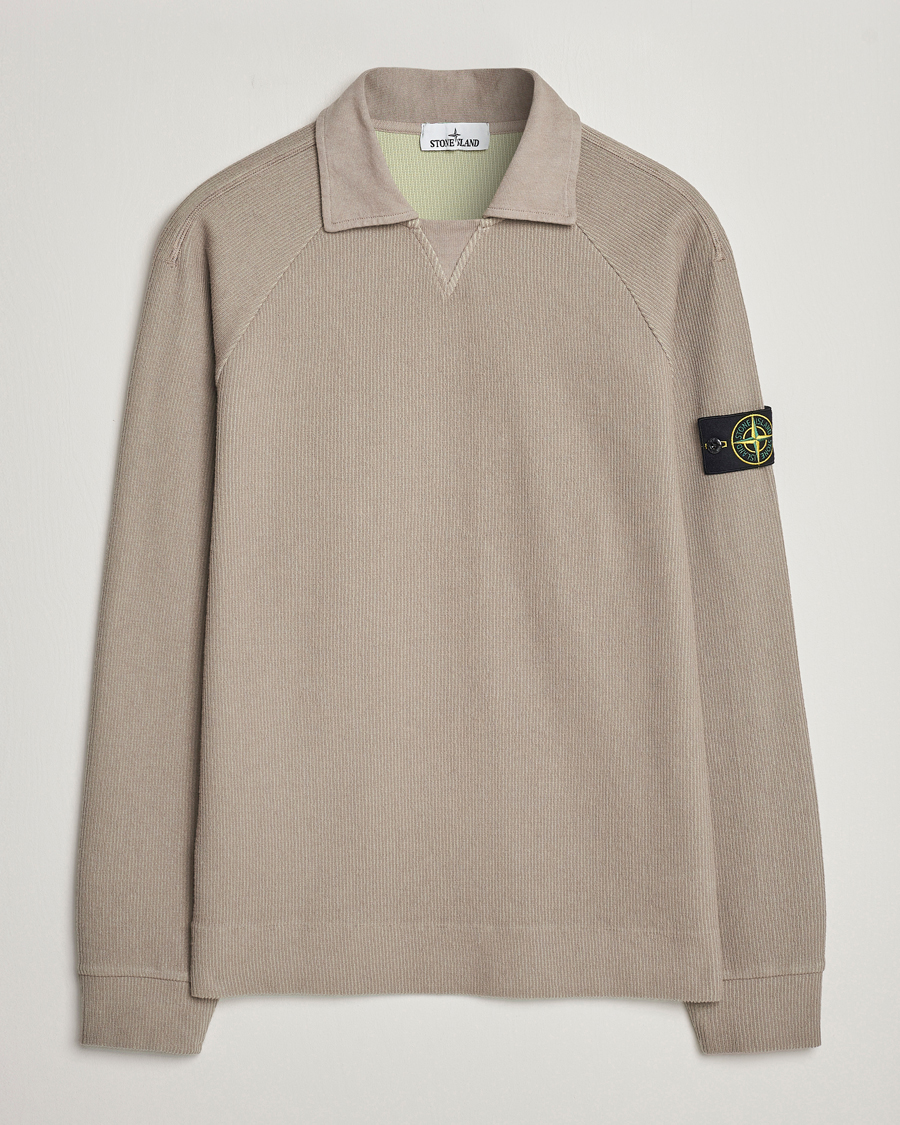 Men | Sweaters & Knitwear | Stone Island | Cotton Nylon Ribbed Fleece Poloshirt Dove Grey