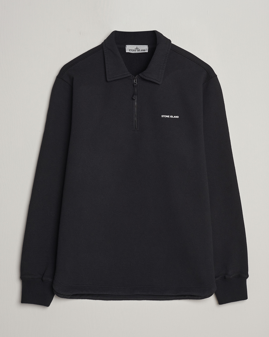 Men | Sweaters & Knitwear | Stone Island | Heavy Cotton Fleece Half Zip Sweatshirt Black