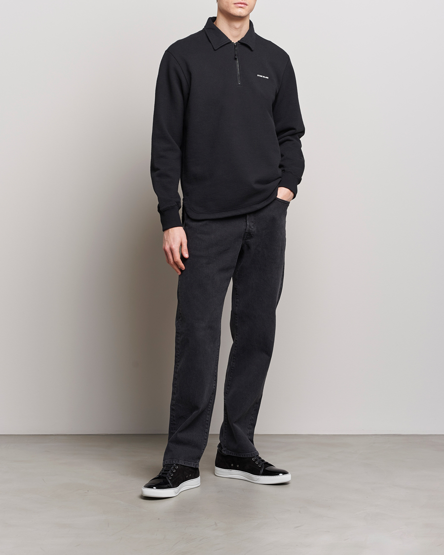 Men | Sweaters & Knitwear | Stone Island | Heavy Cotton Fleece Half Zip Sweatshirt Black