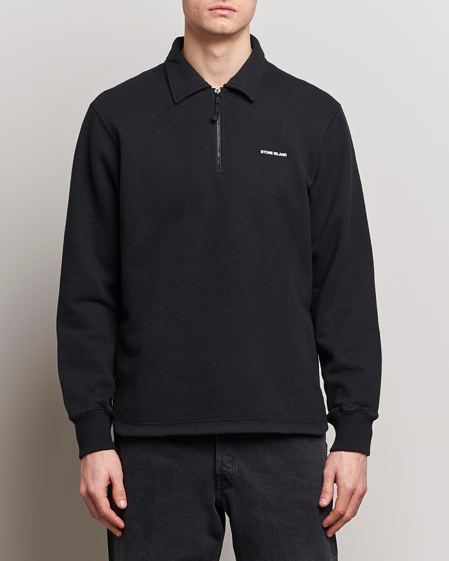 Men | Sweaters & Knitwear | Stone Island | Heavy Cotton Fleece Half Zip Sweatshirt Black