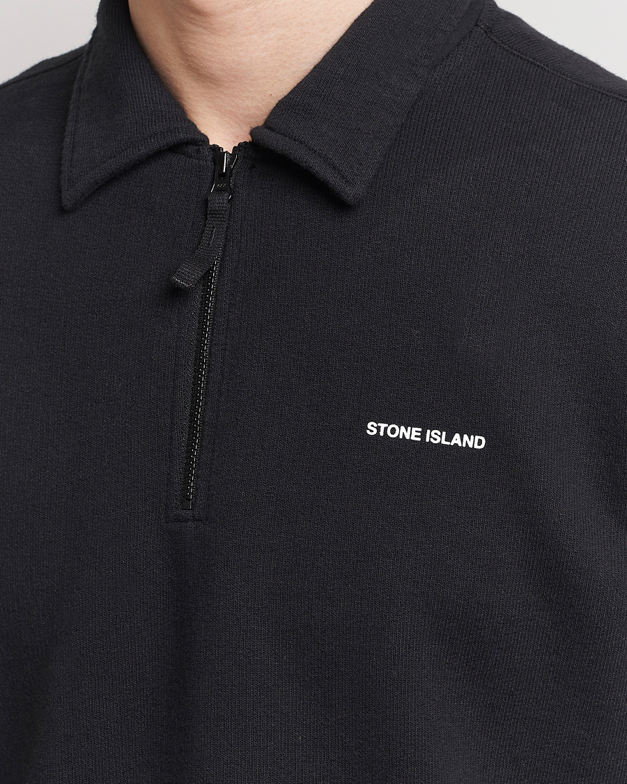 Men | Sweaters & Knitwear | Stone Island | Heavy Cotton Fleece Half Zip Sweatshirt Black