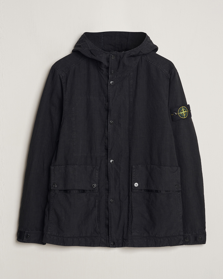 Men | Coats & Jackets | Stone Island | Linen Nylon Hooded Jacket Black