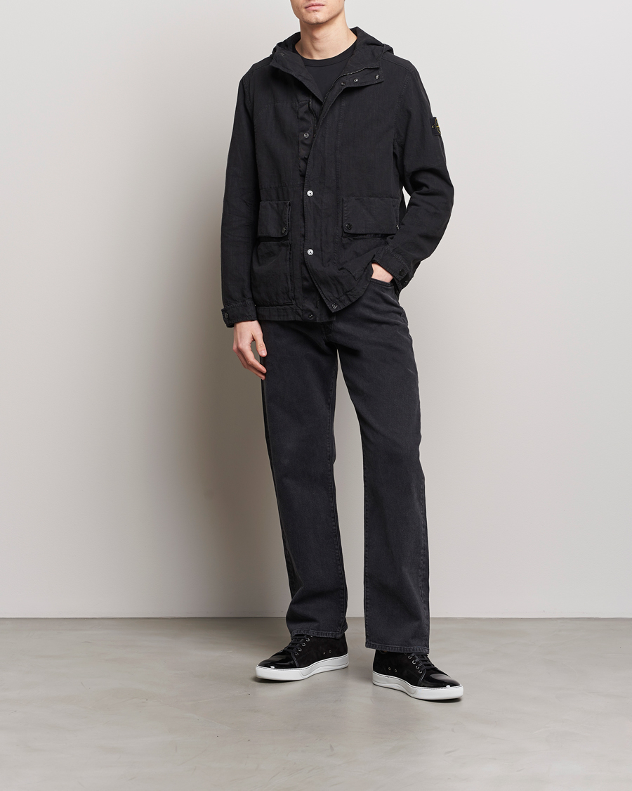 Men | Coats & Jackets | Stone Island | Linen Nylon Hooded Jacket Black