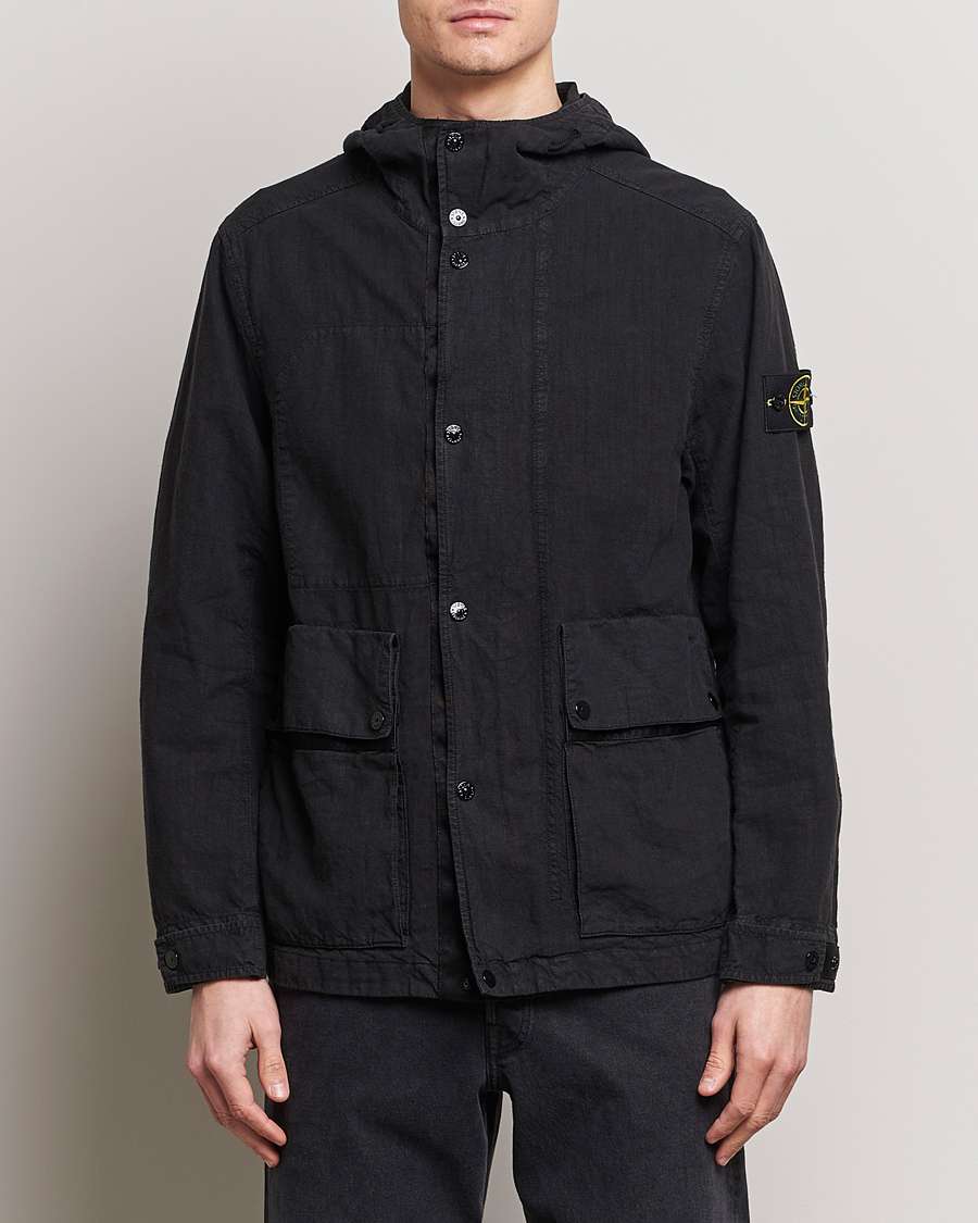 Men | Coats & Jackets | Stone Island | Linen Nylon Hooded Jacket Black