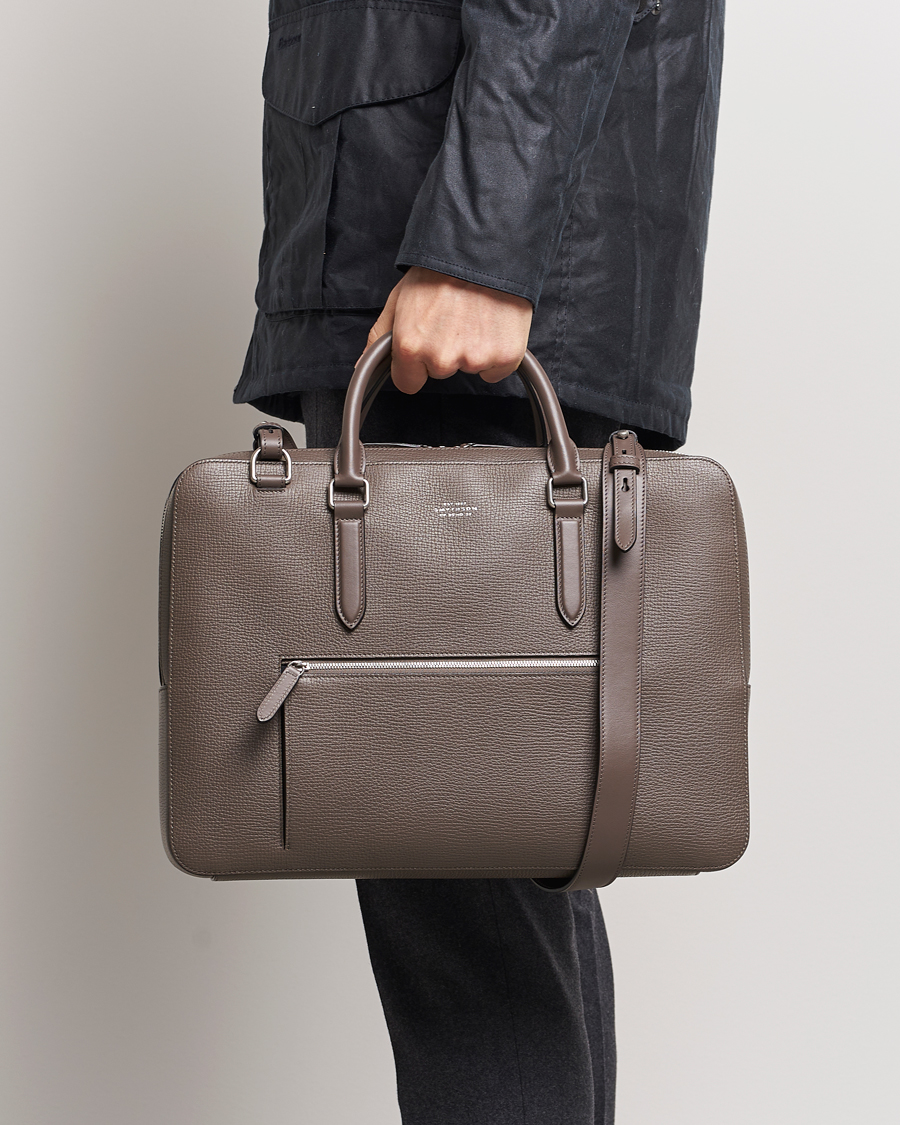 Men | Bags | Smythson | Ludlow Large Briefcase with Zip Front Dark Taupe