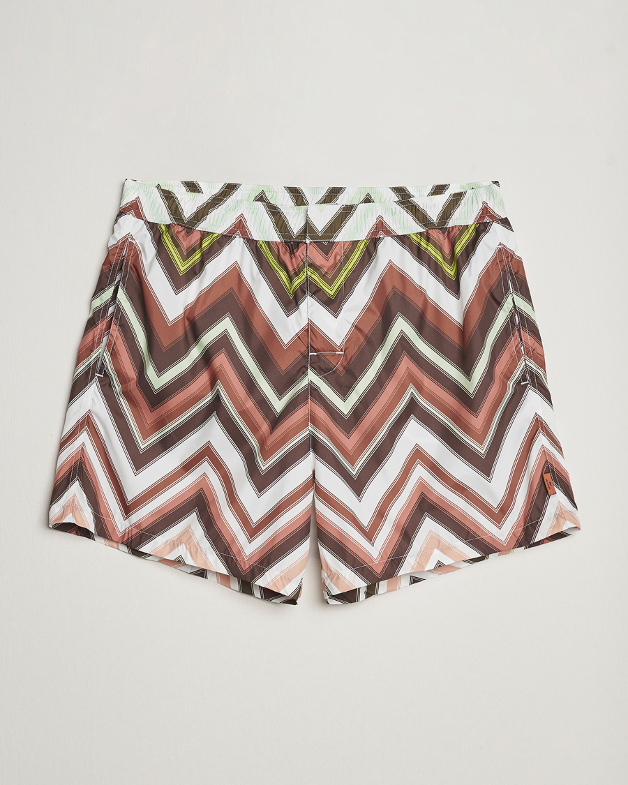 Men | Swimwear | Missoni | Zig Zag Printed Swim Shorts Brown/Green