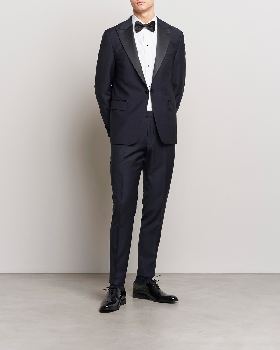 Men | Blazers | Oscar Jacobson | Frampton Wool Tuxedo Blazer Navy