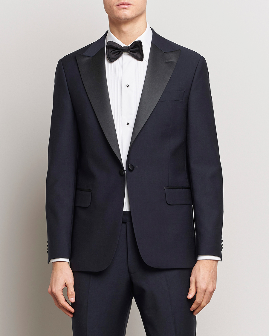Men | Blazers | Oscar Jacobson | Frampton Wool Tuxedo Blazer Navy