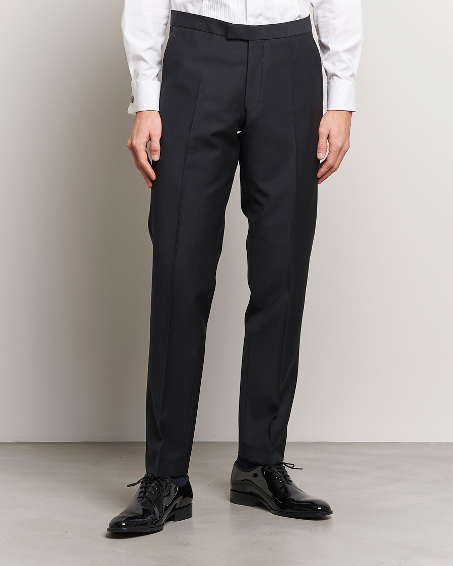 Men | Trousers | Oscar Jacobson | Denz Straight Wool Tuxedo Trousers Black