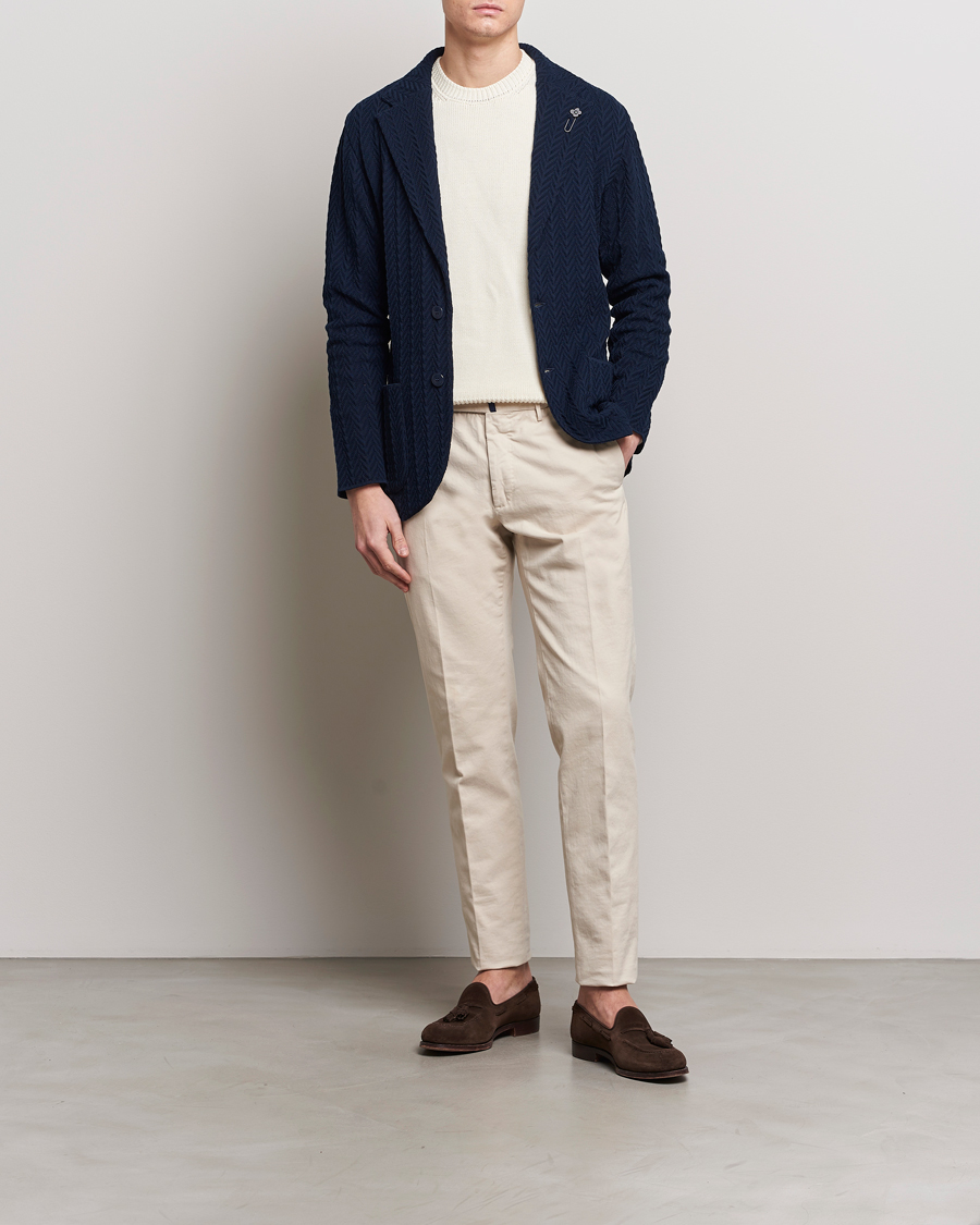 Men | Blazers | Lardini | Knitted Structure Cotton Blazer Navy