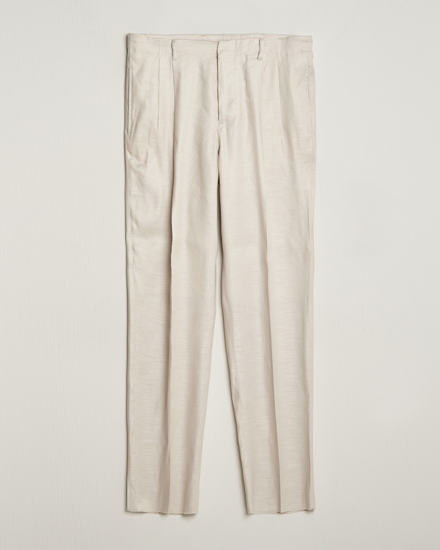 Men | Trousers | Lardini | Atos Pleated Linen Trousers Beige