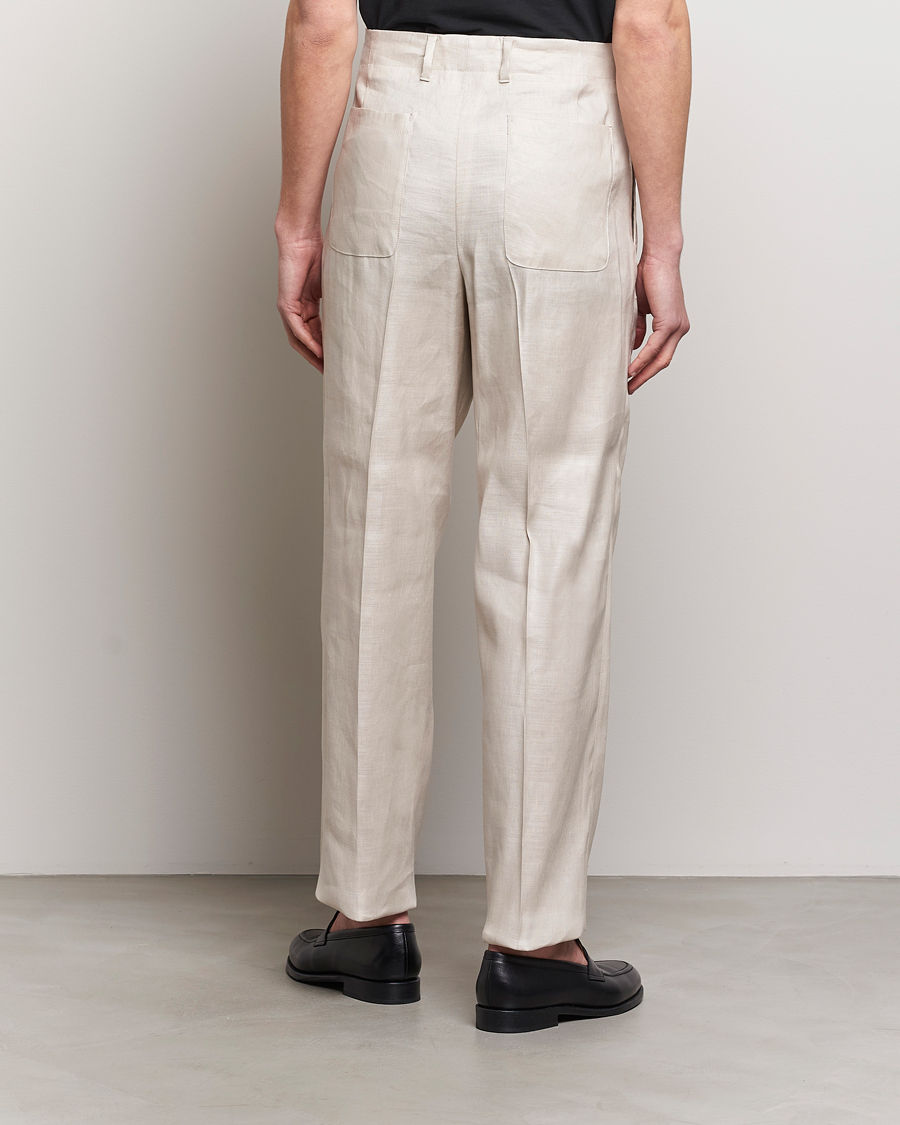 Men | Trousers | Lardini | Atos Pleated Linen Trousers Beige