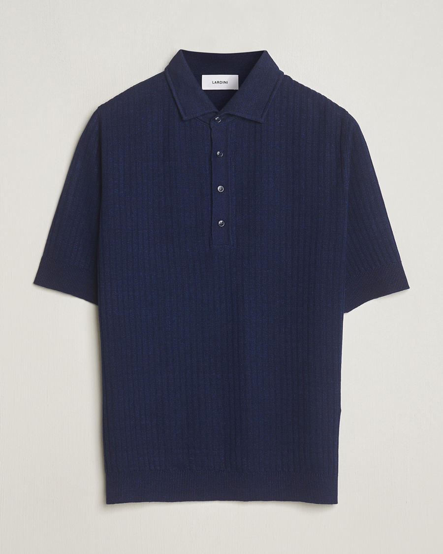 Men | Polo Shirts | Lardini | Structured Linen/Cotton Polo Navy