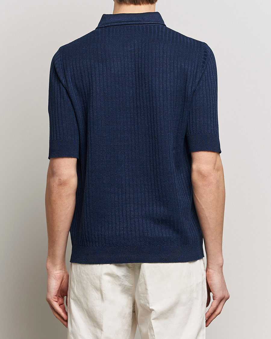 Men | Polo Shirts | Lardini | Structured Linen/Cotton Polo Navy