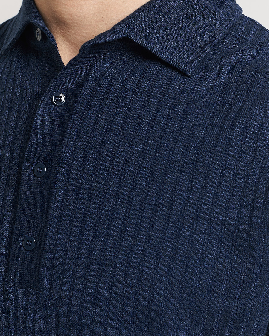 Men | Polo Shirts | Lardini | Structured Linen/Cotton Polo Navy