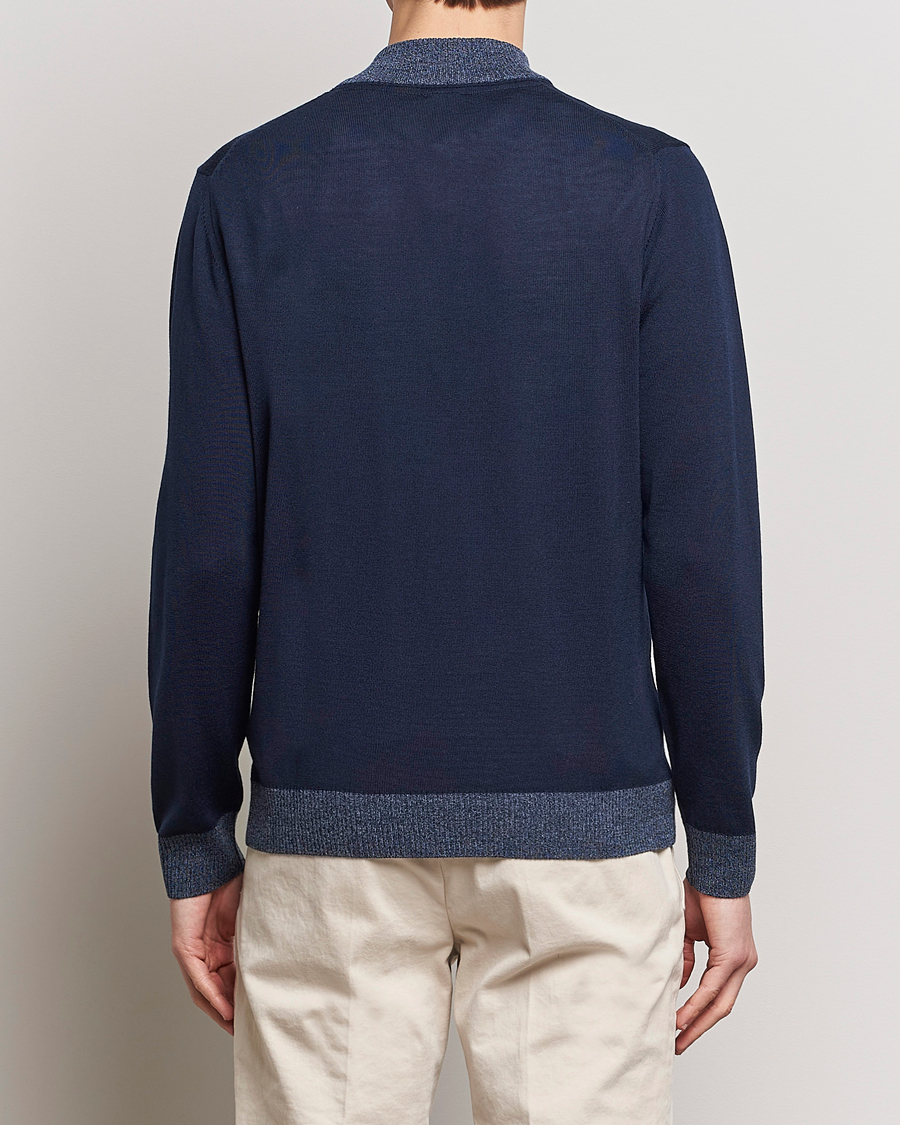 Men | Sweaters & Knitwear | Stenströms | Merino Contrast Half Zip Navy