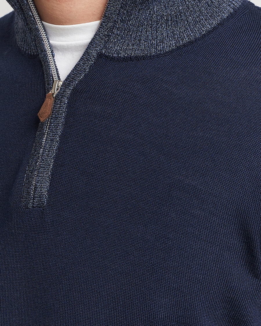 Men | Sweaters & Knitwear | Stenströms | Merino Contrast Half Zip Navy