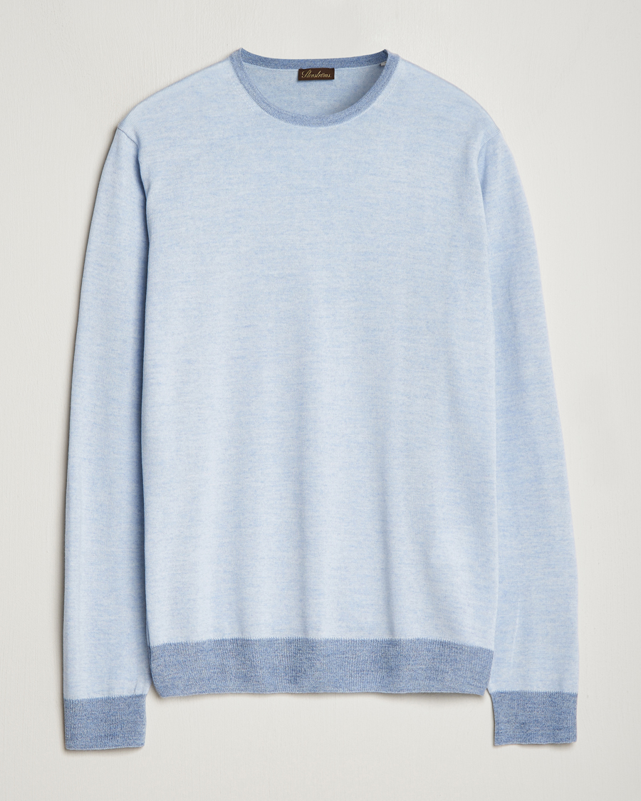 Men | Sweaters & Knitwear | Stenströms | Merino Contrast Crew Neck Light Blue