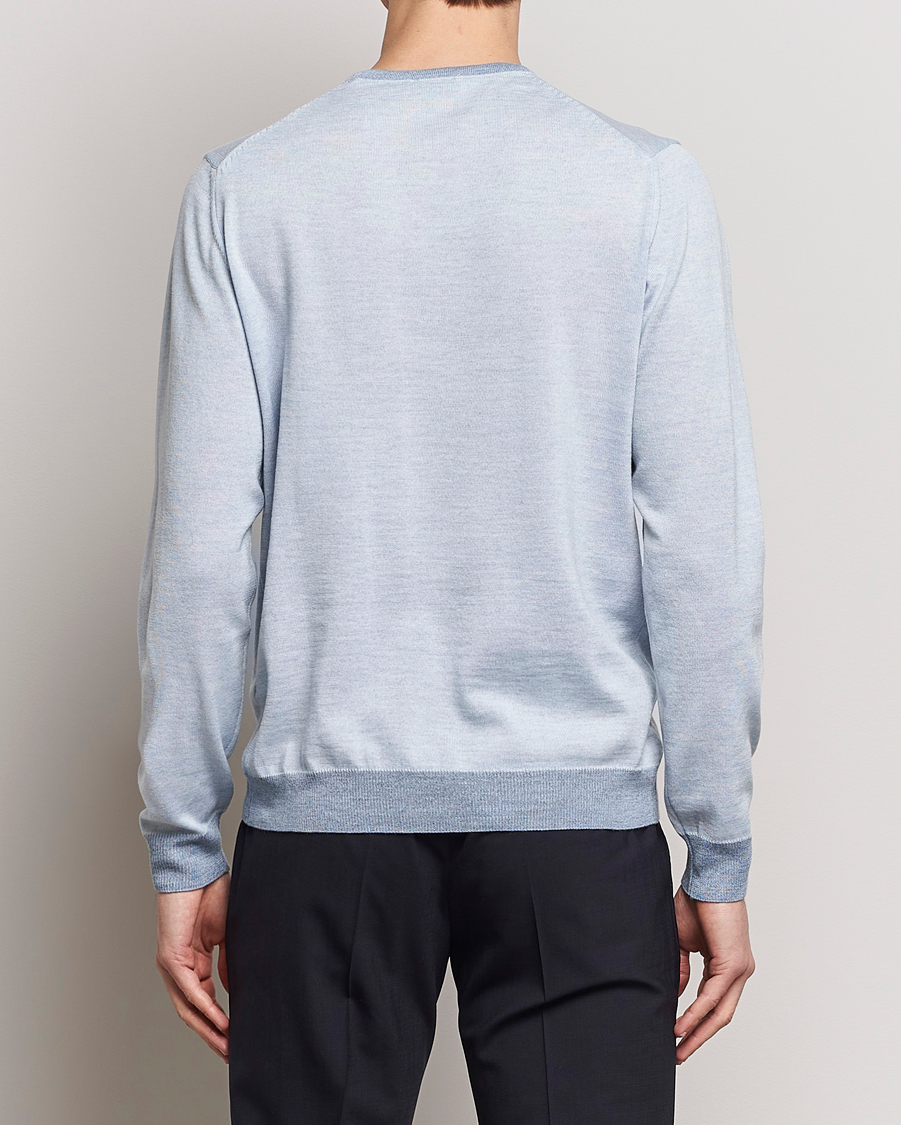 Men | Sweaters & Knitwear | Stenströms | Merino Contrast Crew Neck Light Blue