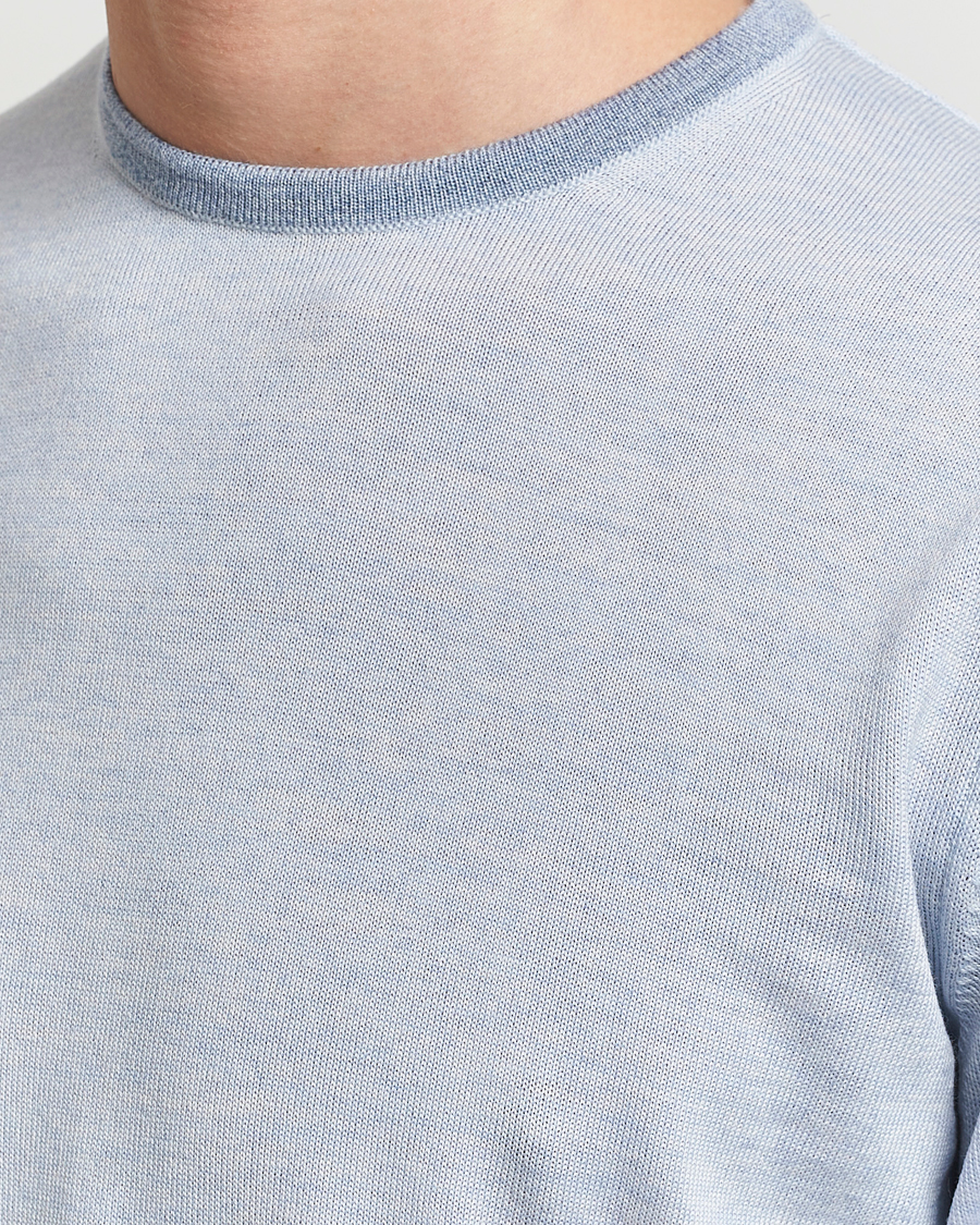 Men | Sweaters & Knitwear | Stenströms | Merino Contrast Crew Neck Light Blue
