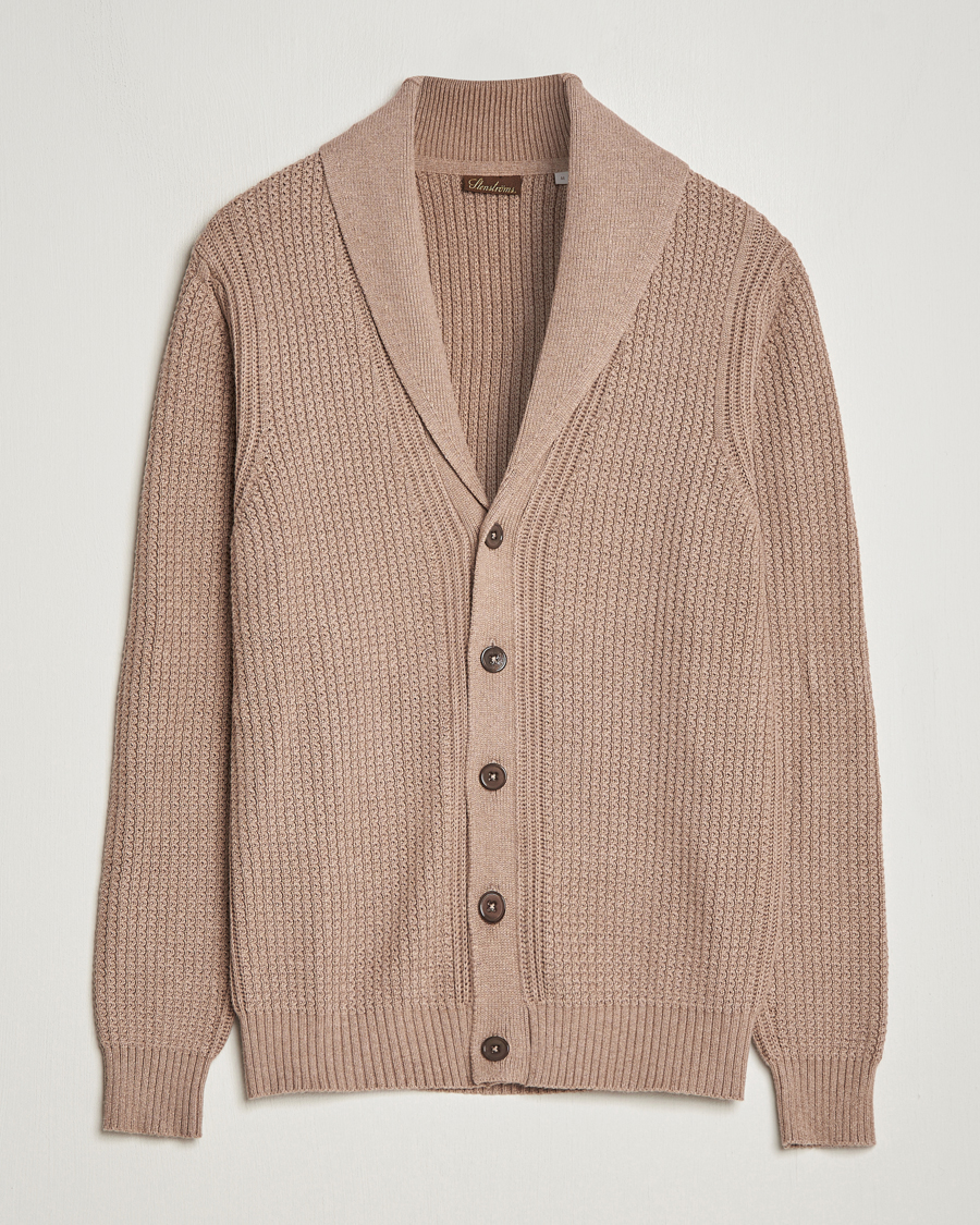 Men | Sweaters & Knitwear | Stenströms | Cotton/Cashmere Shawl Cardigan Brown