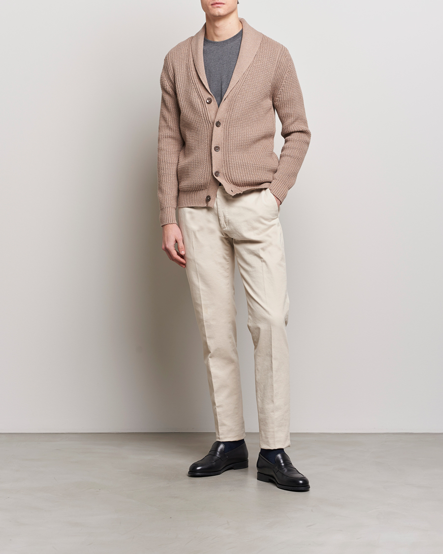 Men | Sweaters & Knitwear | Stenströms | Cotton/Cashmere Shawl Cardigan Brown