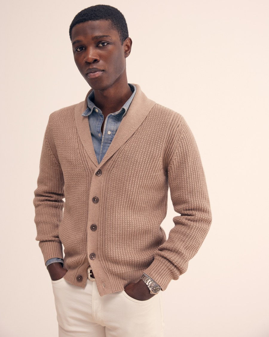Men | Sweaters & Knitwear | Stenströms | Cotton/Cashmere Shawl Cardigan Brown
