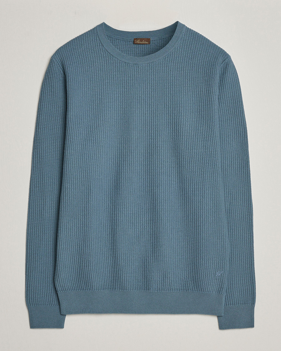 Men | Sweaters & Knitwear | Stenströms | Organic Cotton Crew Neck Mid Blue