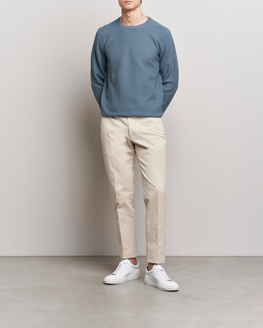 Men | Sweaters & Knitwear | Stenströms | Organic Cotton Crew Neck Mid Blue