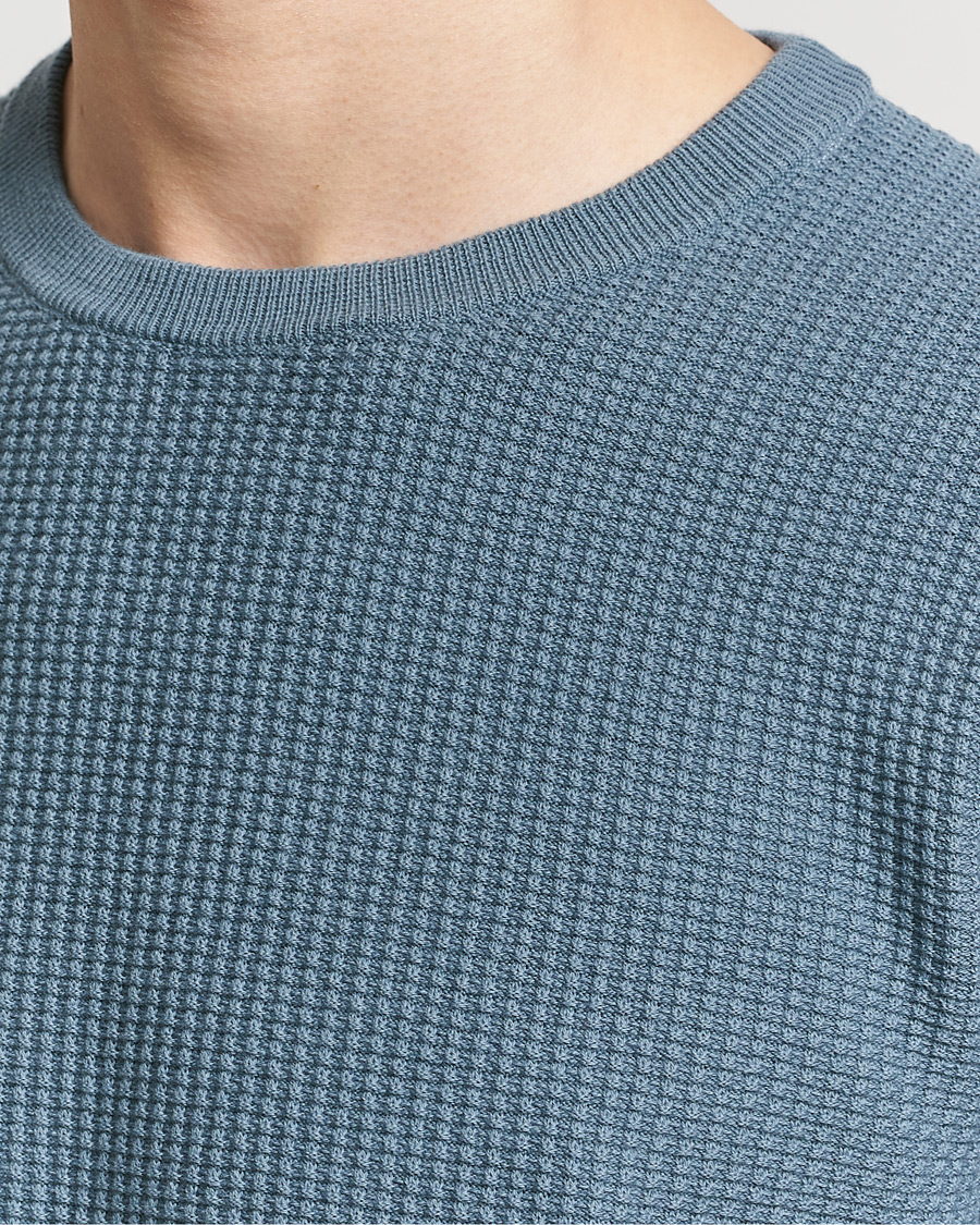 Men | Sweaters & Knitwear | Stenströms | Organic Cotton Crew Neck Mid Blue