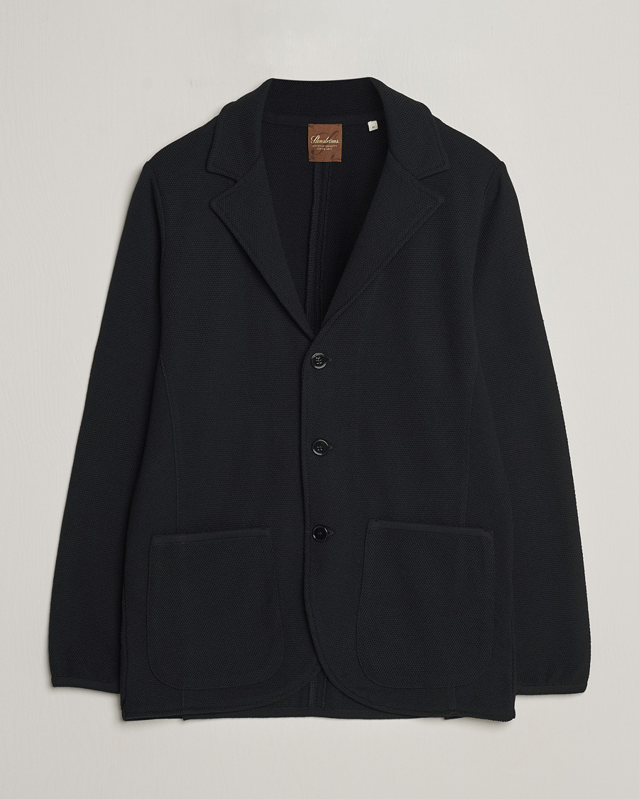 Men | Blazers | Stenströms | Merino Wool Texture Knitted Blazer Black