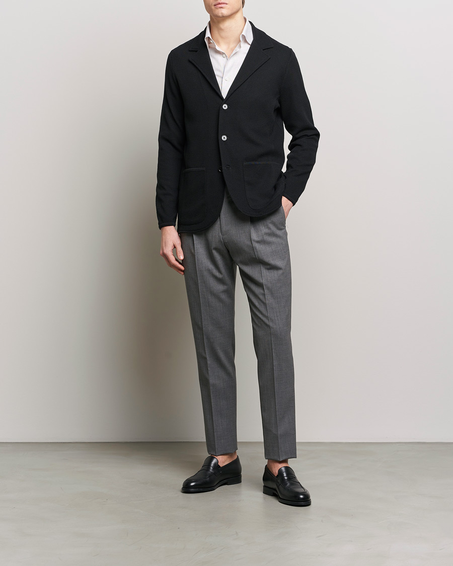 Men | Blazers | Stenströms | Merino Wool Texture Knitted Blazer Black