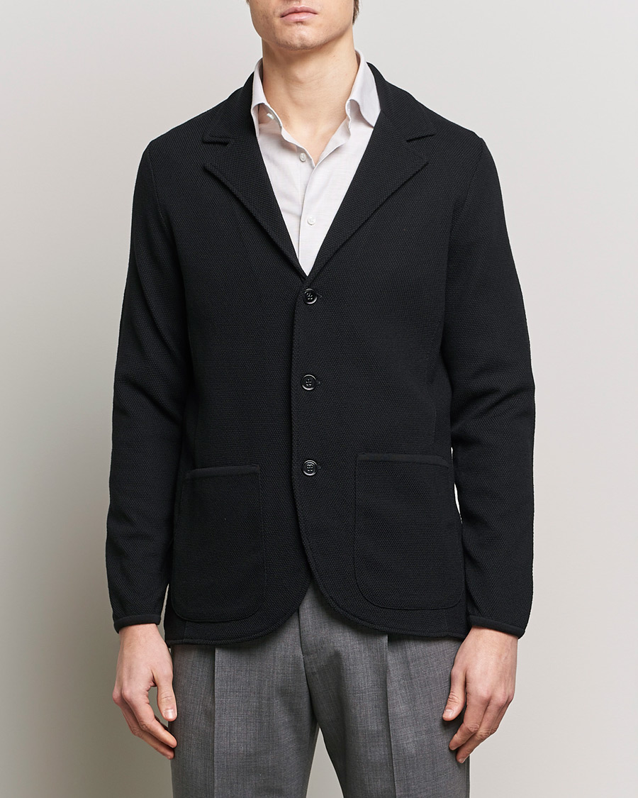 Men | Blazers | Stenströms | Merino Wool Texture Knitted Blazer Black