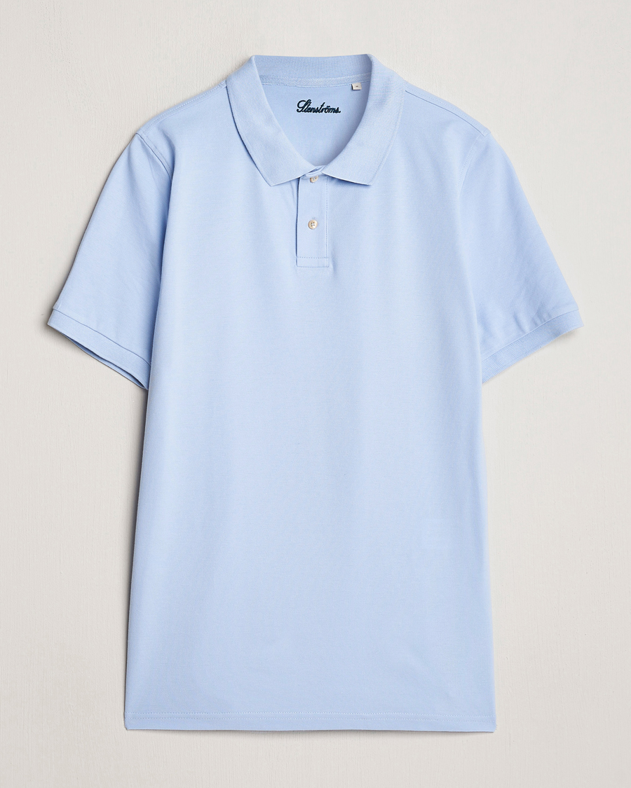 Men | Polo Shirts | Stenströms | Organic Cotton Piquet Polo Shirt Light Blue