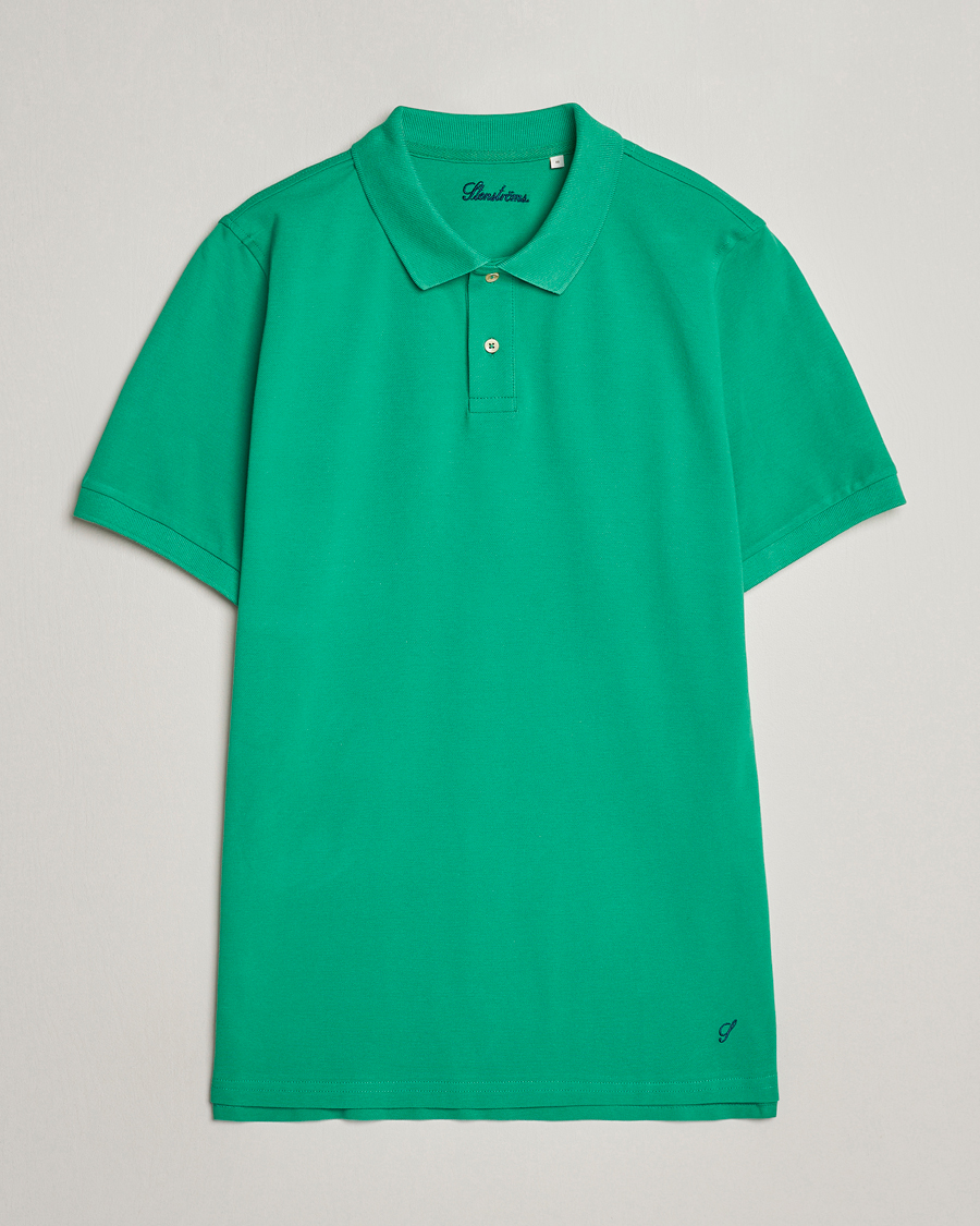 Men | Polo Shirts | Stenströms | Organic Cotton Piquet Polo Shirt Green
