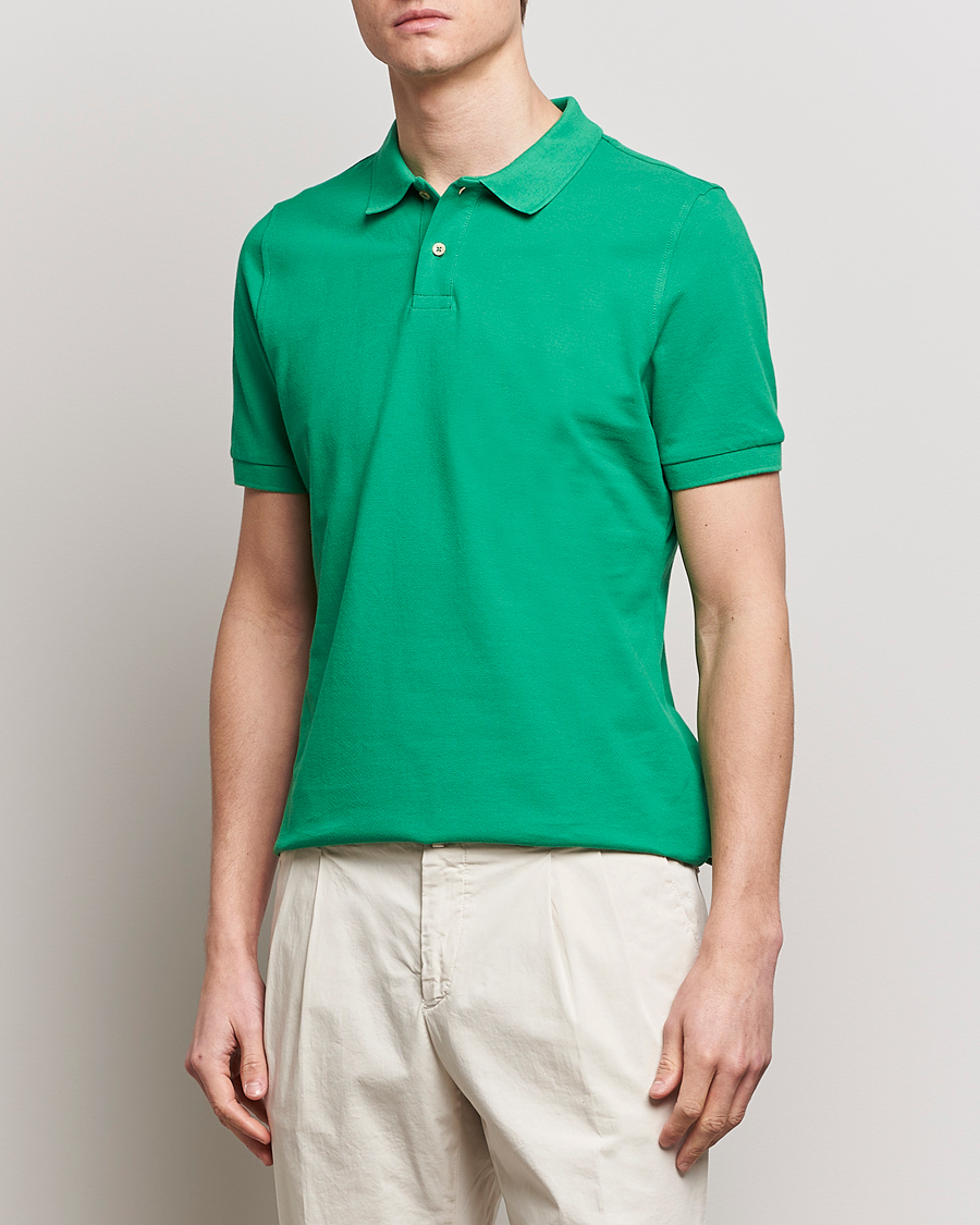 Men | Polo Shirts | Stenströms | Organic Cotton Piquet Polo Shirt Green