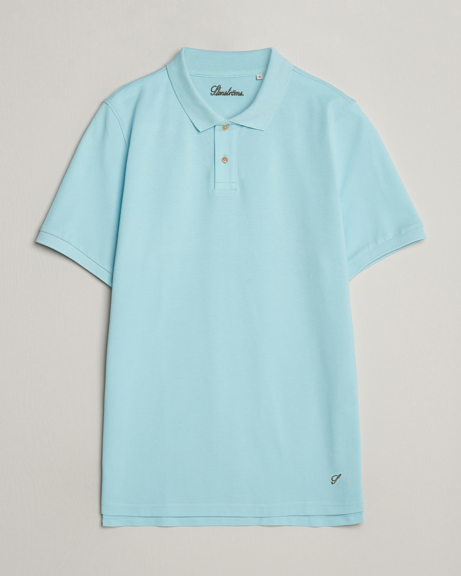 Men | Polo Shirts | Stenströms | Organic Cotton Piquet Polo Shirt Aqua Blue