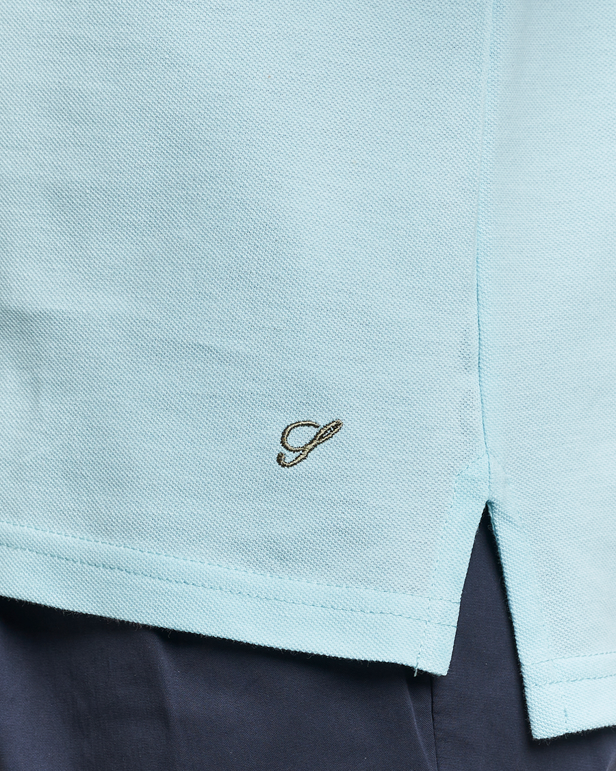 Men | Polo Shirts | Stenströms | Organic Cotton Piquet Polo Shirt Aqua Blue