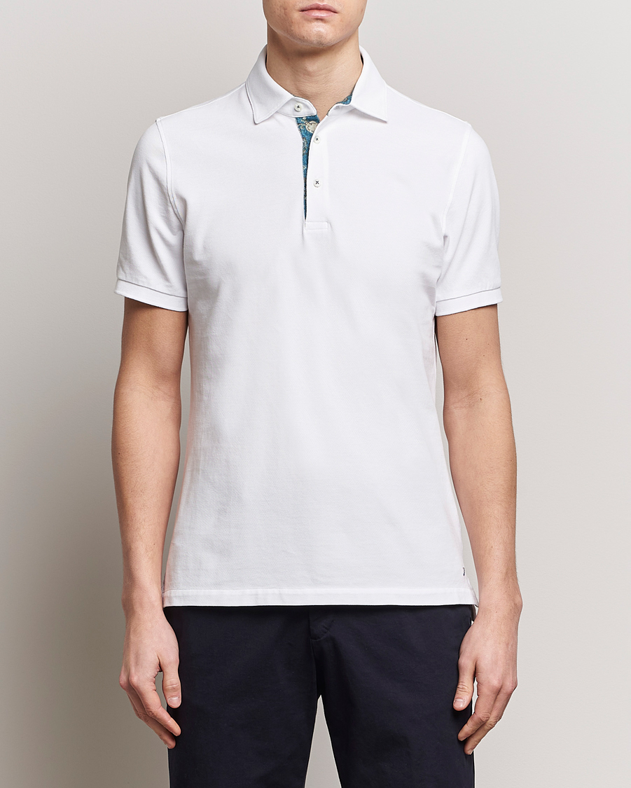 Men | Polo Shirts | Stenströms | Cotton Pique Contrast Polo Shirt White