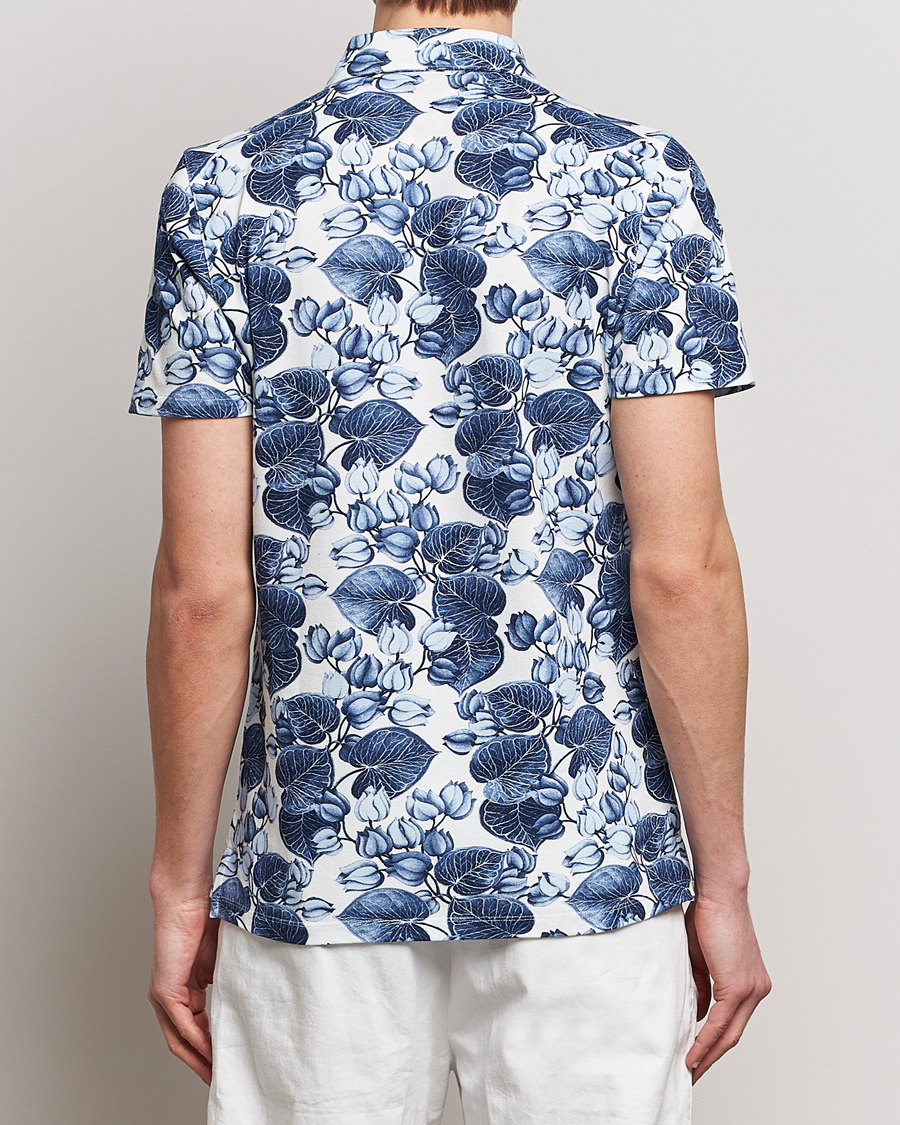 Men | Polo Shirts | Stenströms | Cotton Pique Printed Polo Shirt Blue