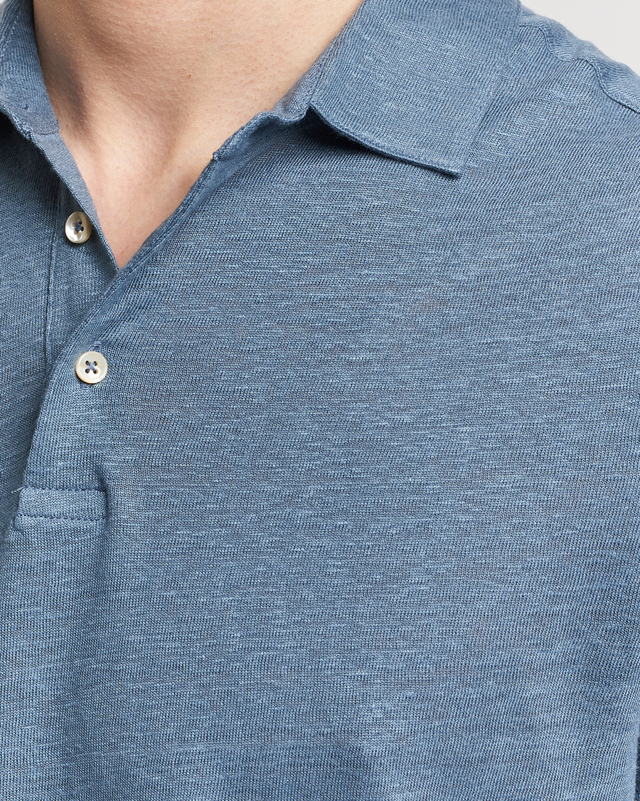 Men | Polo Shirts | Stenströms | Linen Polo Shirt Steel Blue